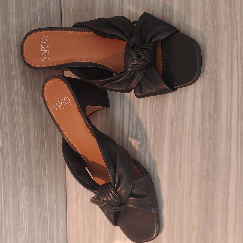 Black low heel Franco Sarto sandal.